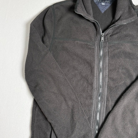 Tommy Hilfiger Mens Black Fleece Jacket Medium M Full Zip Pockets Mock Neck Warm - Picture 4 of 8